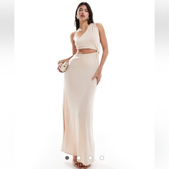 ASOS Design Slinky Knot Asymmetric Maxi Dress Light Pink One Shoulder Cutout 0/2 - Picture 1 of 8